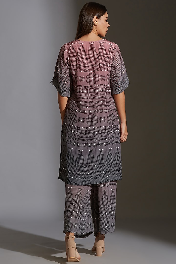 Pink & Grey Hand Embroidered Flap Pant Set by Soup by Sougat Paul at Pernia's Pop Up Shop