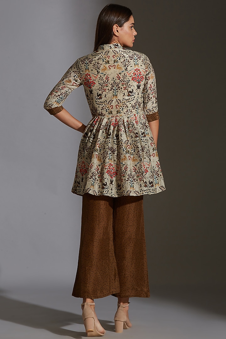 Beige Printed & Embroidered Pant Set by Soup by Sougat Paul at Pernia's Pop Up Shop