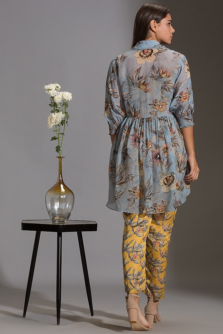 Powder Blue & Yellow Jumpsuit With Jacket by Soup by Sougat Paul at Pernia's Pop Up Shop