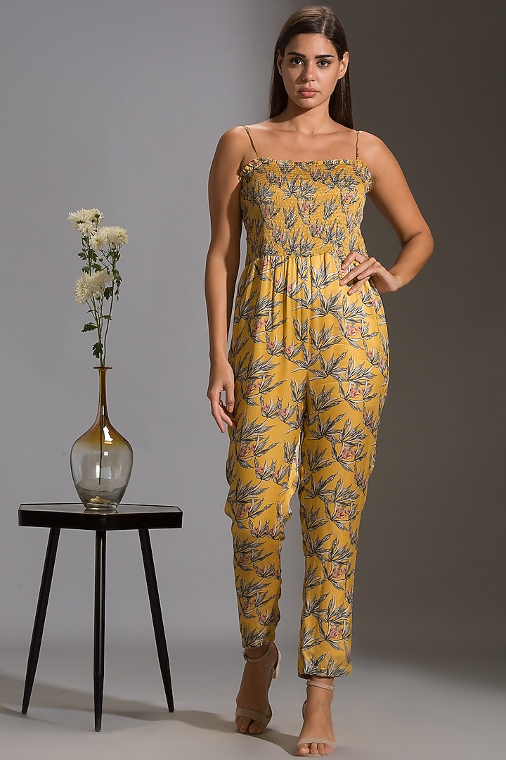 Powder Blue & Yellow Jumpsuit With Jacket by Soup by Sougat Paul at Pernia's Pop Up Shop