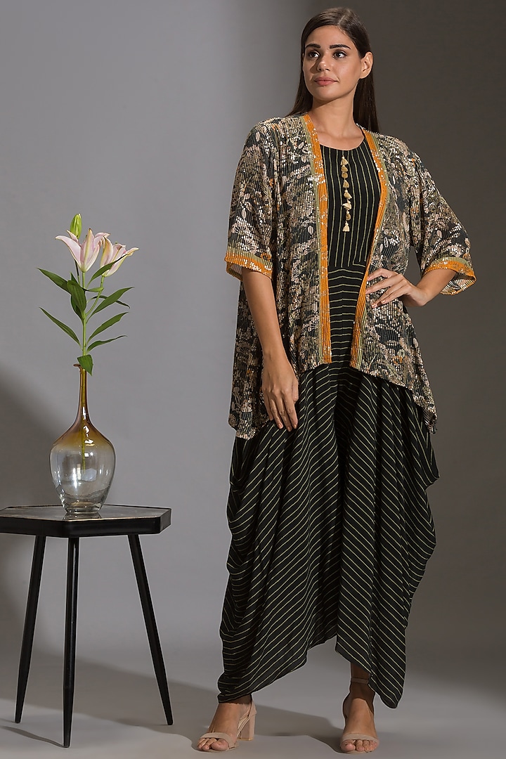 Green & Black Printed Dhoti Jumpsuit by Soup by Sougat Paul