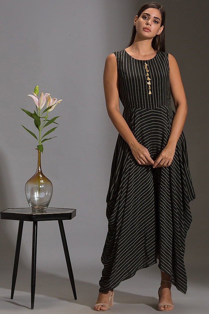 Green & Black Printed Dhoti Jumpsuit by Soup by Sougat Paul at Pernia's Pop Up Shop