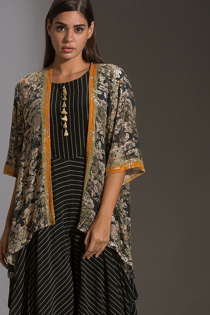 Green & Black Printed Dhoti Jumpsuit by Soup by Sougat Paul at Pernia's Pop Up Shop