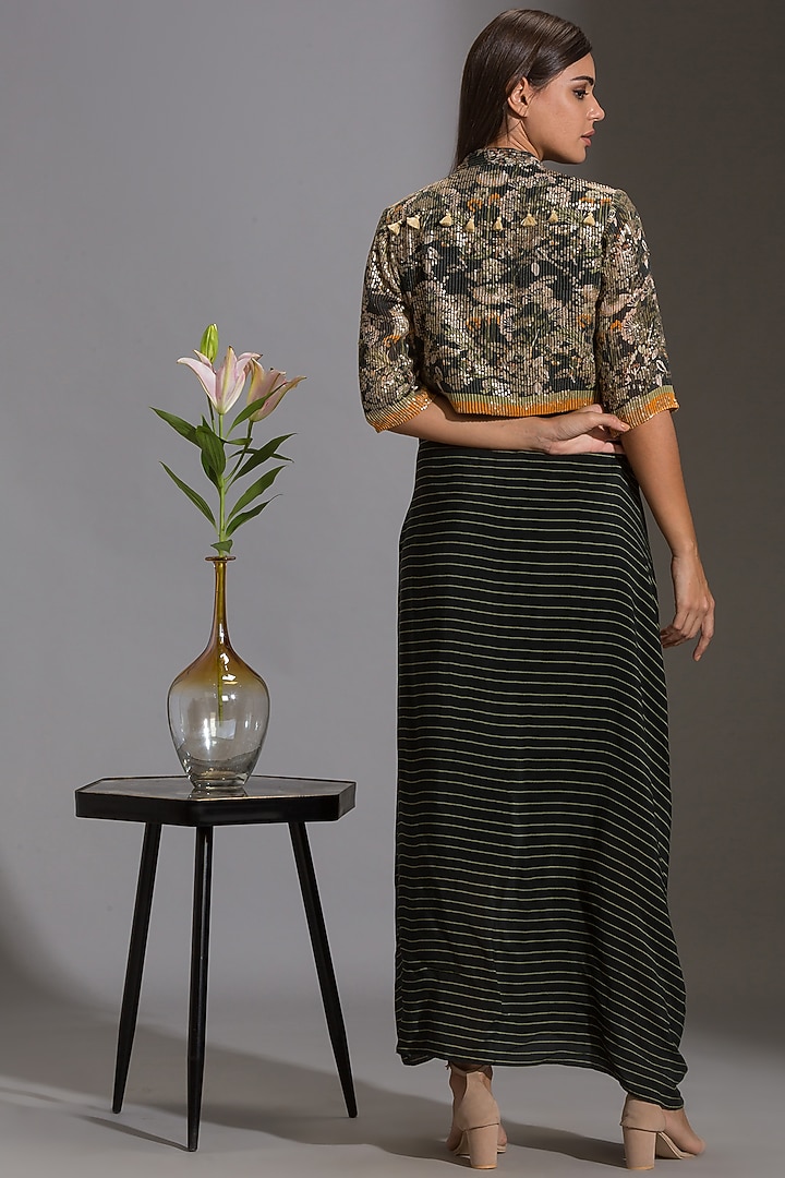 Green & Black Printed Bomber Jacket Set by Soup by Sougat Paul at Pernia's Pop Up Shop