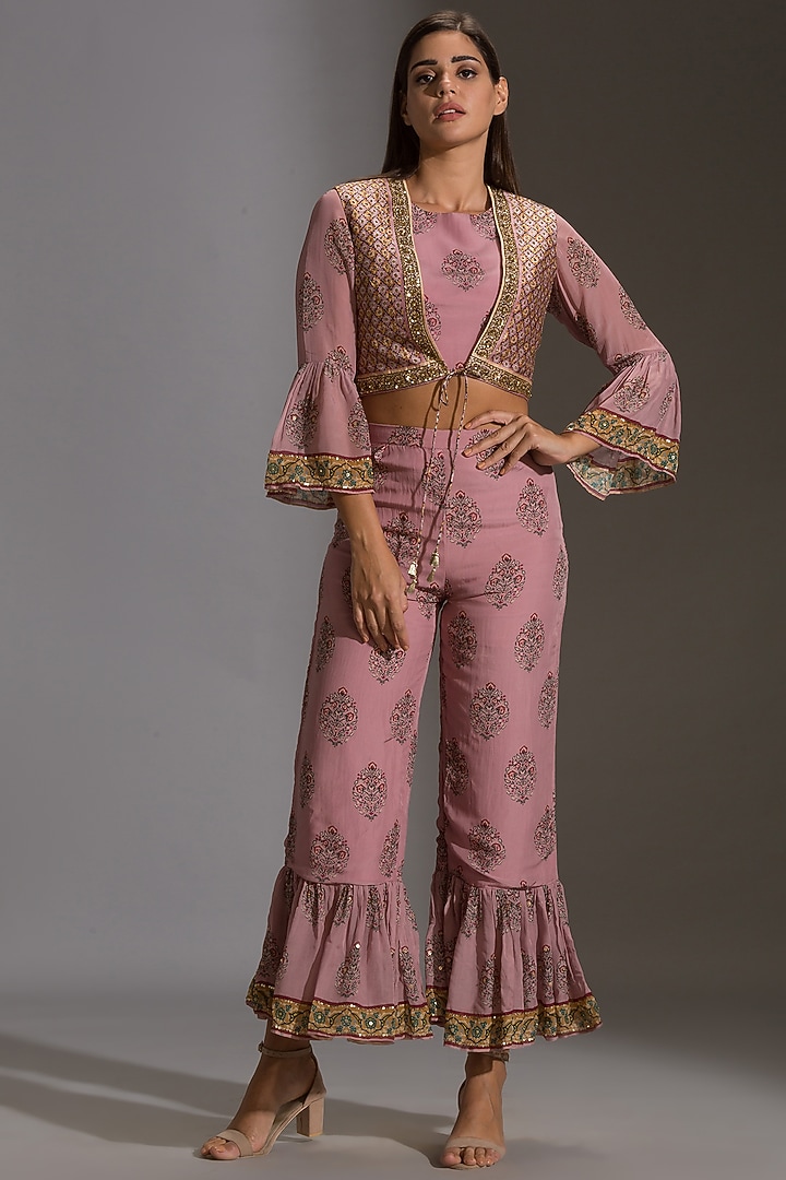 Blush Pink Embroidered Pant Set by Soup by Sougat Paul at Pernia's Pop Up Shop
