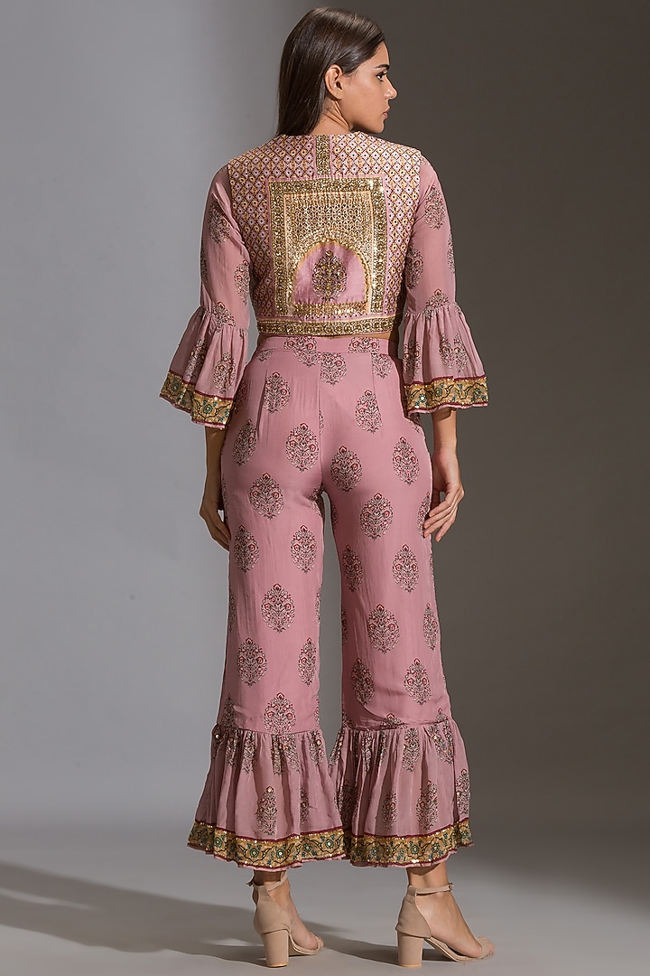 Blush Pink Embroidered Pant Set by Soup by Sougat Paul at Pernia's Pop Up Shop