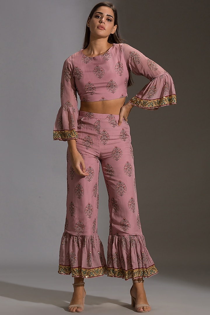 Blush Pink Embroidered Pant Set by Soup by Sougat Paul at Pernia's Pop Up Shop