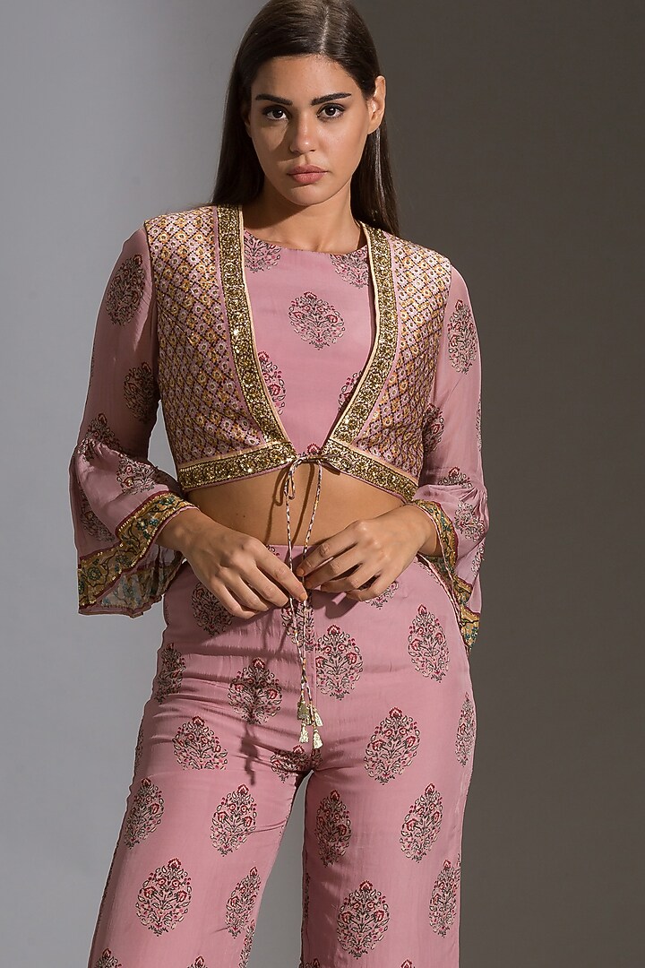 Blush Pink Embroidered Pant Set by Soup by Sougat Paul at Pernia's Pop Up Shop