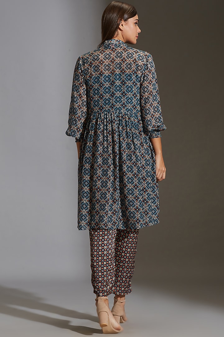 Cobalt Blue Printed & Embroidered Pant Set by Soup by Sougat Paul at Pernia's Pop Up Shop