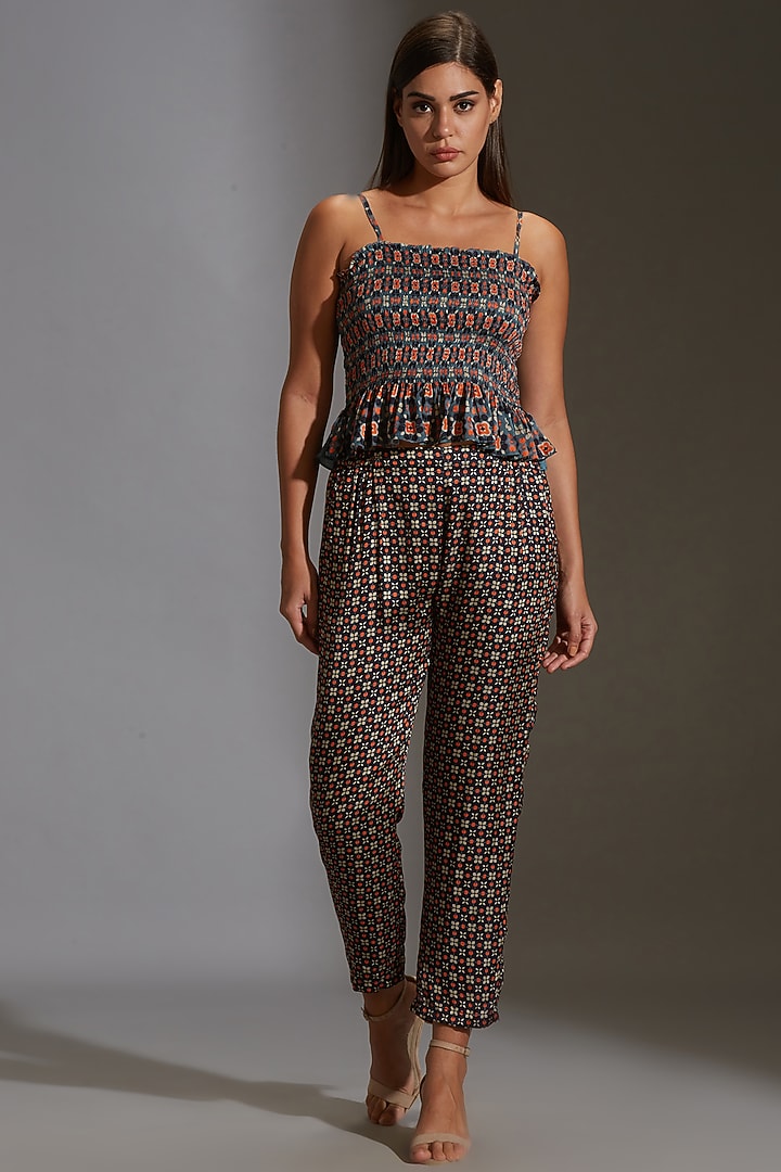 Cobalt Blue Printed & Embroidered Pant Set by Soup by Sougat Paul at Pernia's Pop Up Shop