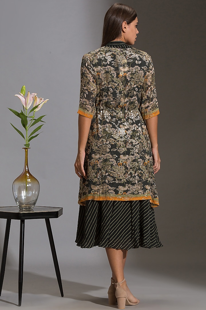 Green & Black Printed Jacket Set by Soup by Sougat Paul at Pernia's Pop Up Shop