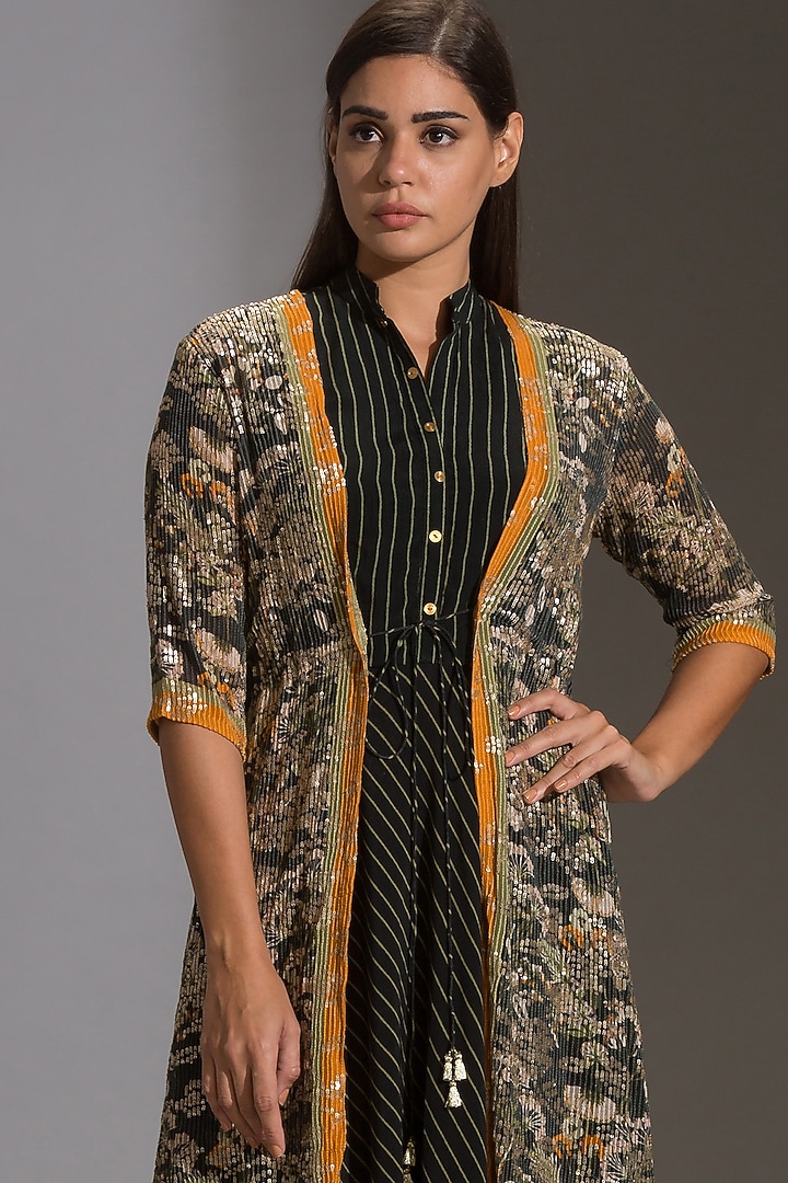 Green & Black Printed Jacket Set by Soup by Sougat Paul at Pernia's Pop Up Shop