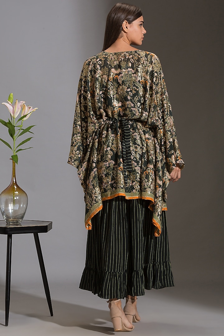 Green & Black Printed Jumpsuit With Cape by Soup by Sougat Paul at Pernia's Pop Up Shop