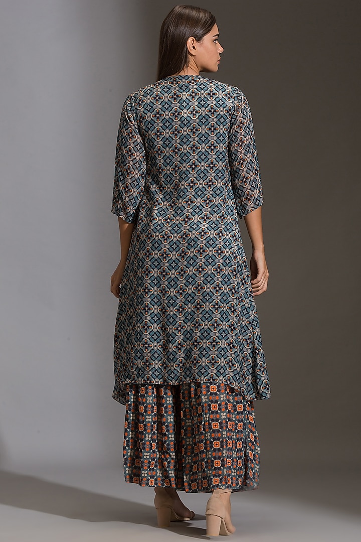 Blue Printed & Embroidered Party Wear Sharara Set by Soup by Sougat Paul at Pernia's Pop Up Shop