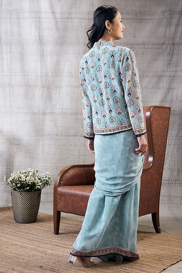 Blue Crepe Draped Skirt Set by Soup by Sougat Paul at Pernia's Pop Up Shop