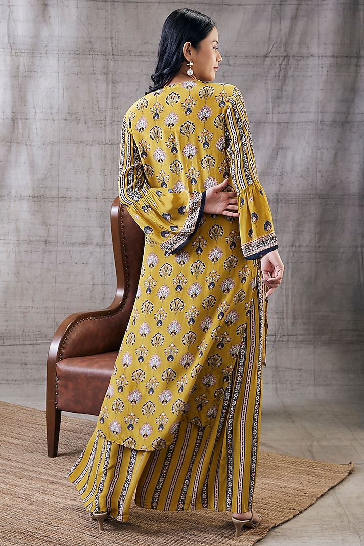 Yellow Crepe Embroidered Pant Set by Soup by Sougat Paul at Pernia's Pop Up Shop