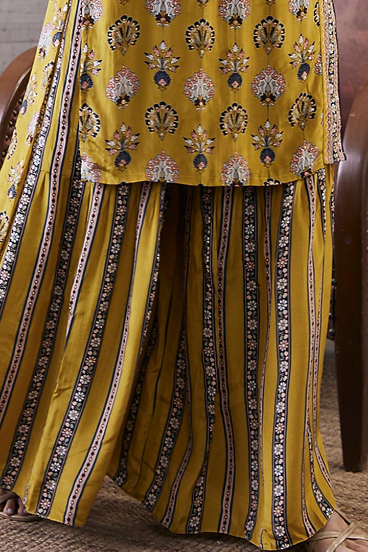 Yellow Crepe Embroidered Pant Set by Soup by Sougat Paul at Pernia's Pop Up Shop