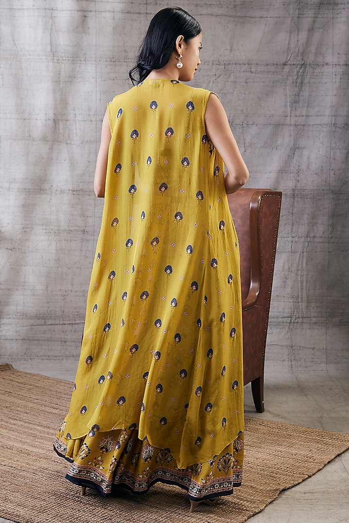 Yellow Malaysian Silk Embroidered Jacket Set by Soup by Sougat Paul at Pernia's Pop Up Shop