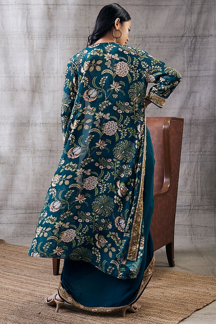Green Crepe & Flat Chiffon Printed Jacket Set by Soup by Sougat Paul at Pernia's Pop Up Shop
