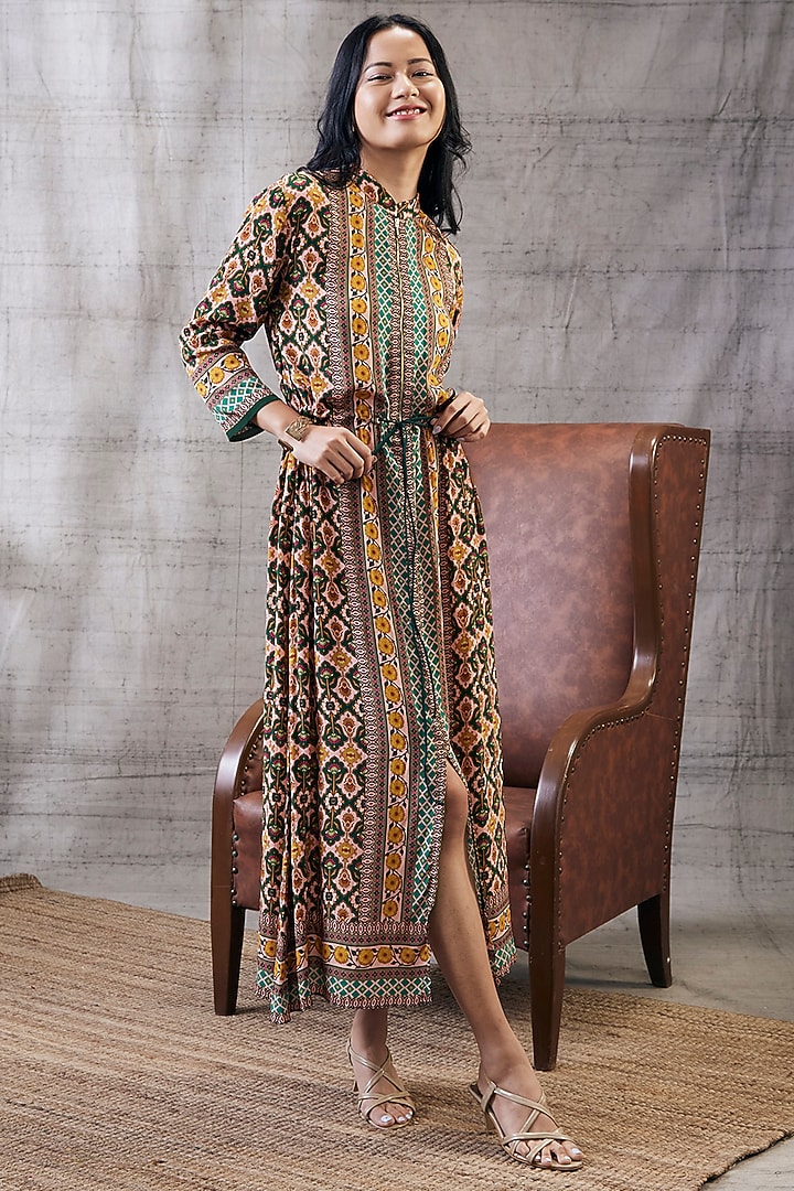 Multi-Colored Crepe Printed Summer Dress by Soup by Sougat Paul at Pernia's Pop Up Shop