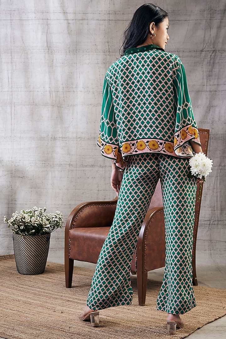 Green Crepe Printed Co-Ord Set by Soup by Sougat Paul at Pernia's Pop Up Shop
