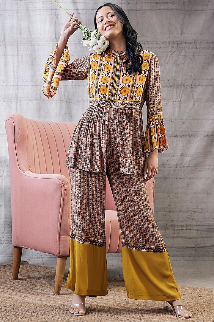 Multi-Colored Crepe Printed Kurta Set by Soup by Sougat Paul