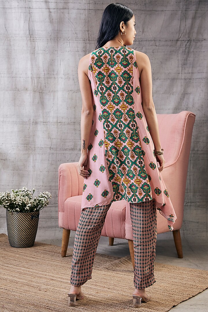 Multi-Colored Crepe Printed Asymmetric Kurta Set by Soup by Sougat Paul at Pernia's Pop Up Shop