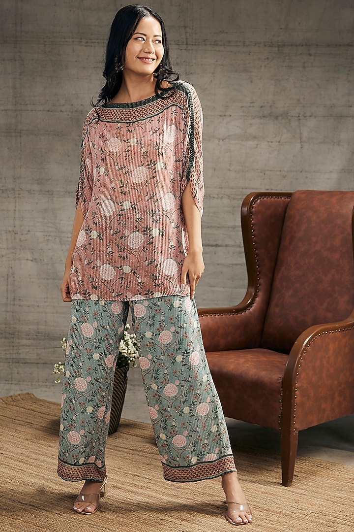Peach Sequins Printed Co-Ord Set by Soup by Sougat Paul at Pernia's Pop Up Shop