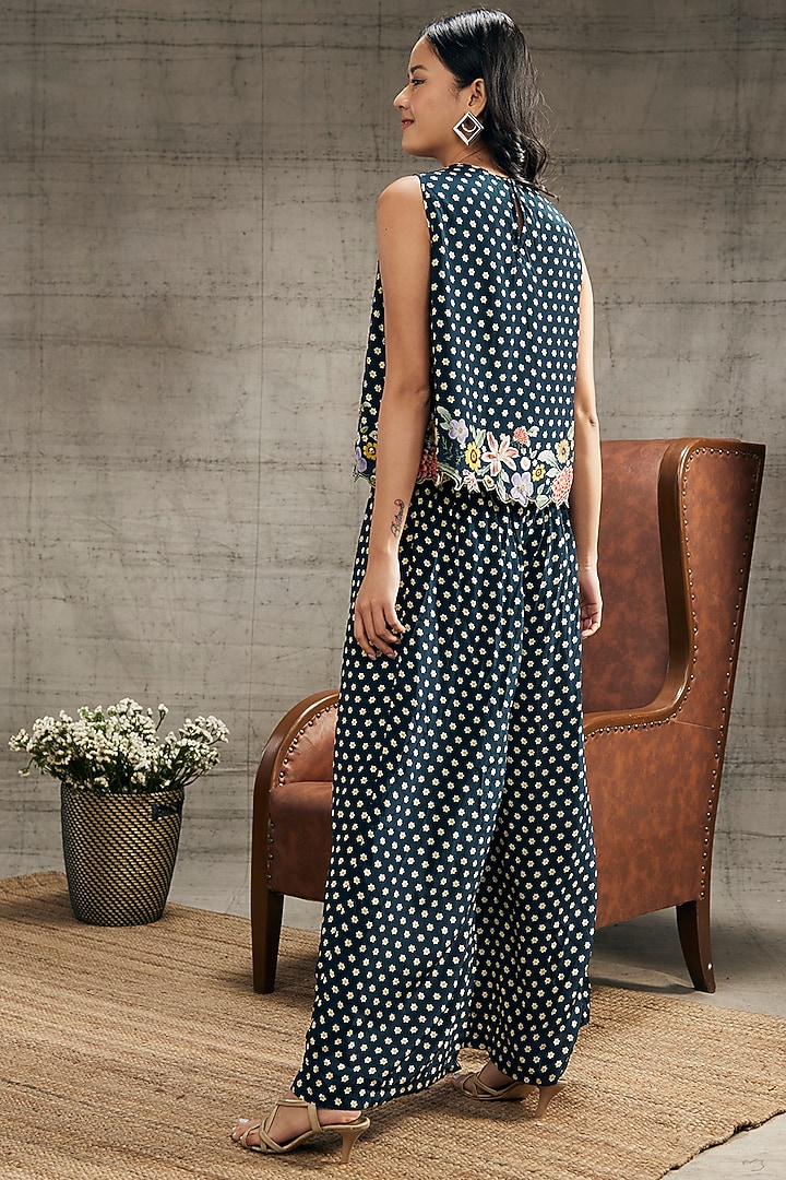 Teal Blue Crepe Embroidered Co-Ord Set by Soup by Sougat Paul at Pernia's Pop Up Shop