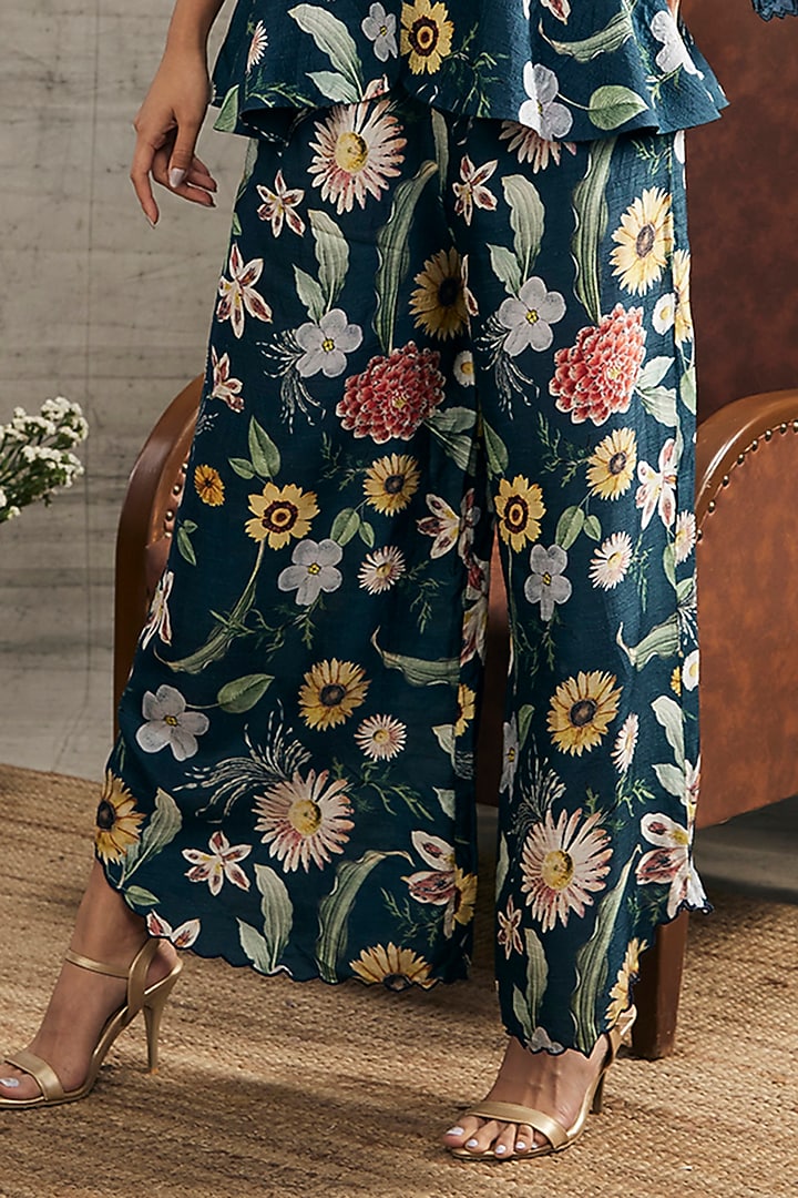 Teal Blue Malaysian Silk & Organza Embroidered Co-Ord Set by Soup by Sougat Paul at Pernia's Pop Up Shop