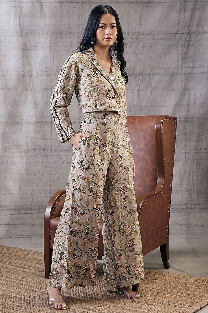 Beige Brocade Printed Co-Ord Set by Soup by Sougat Paul