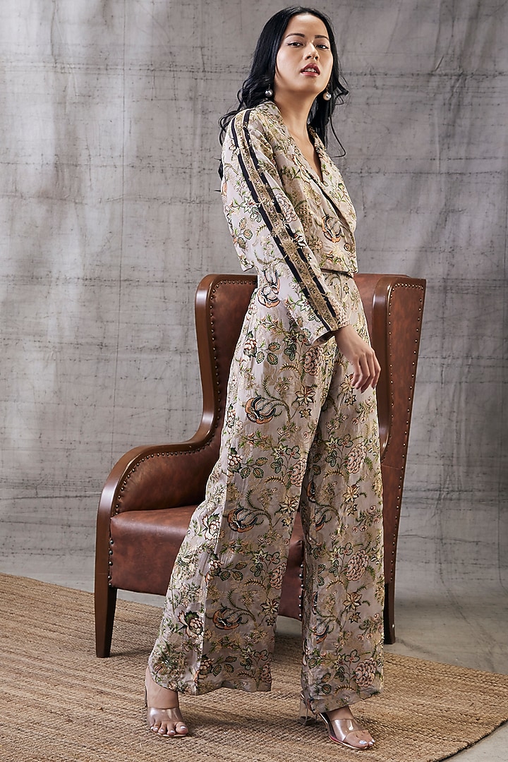 Beige Brocade Printed Co-Ord Set by Soup by Sougat Paul at Pernia's Pop Up Shop
