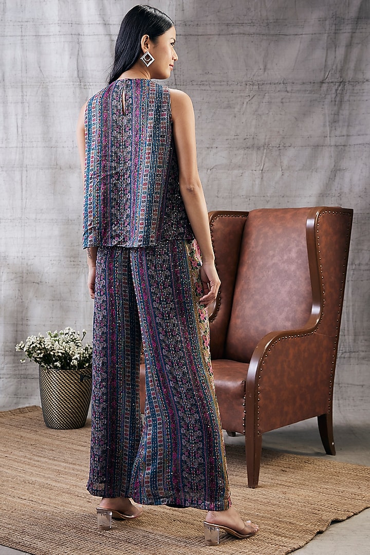 Blue Sequins Printed Co-Ord Set by Soup by Sougat Paul at Pernia's Pop Up Shop