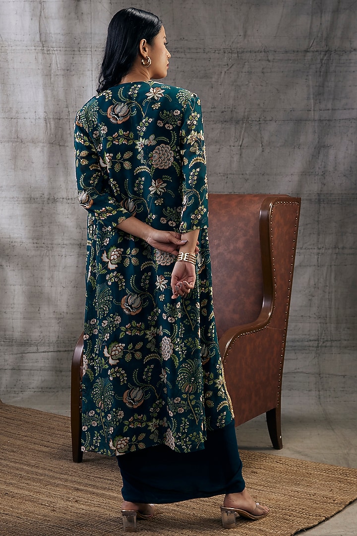 Green Crepe & Flat Chiffon Printed Jacket Set by Soup by Sougat Paul at Pernia's Pop Up Shop