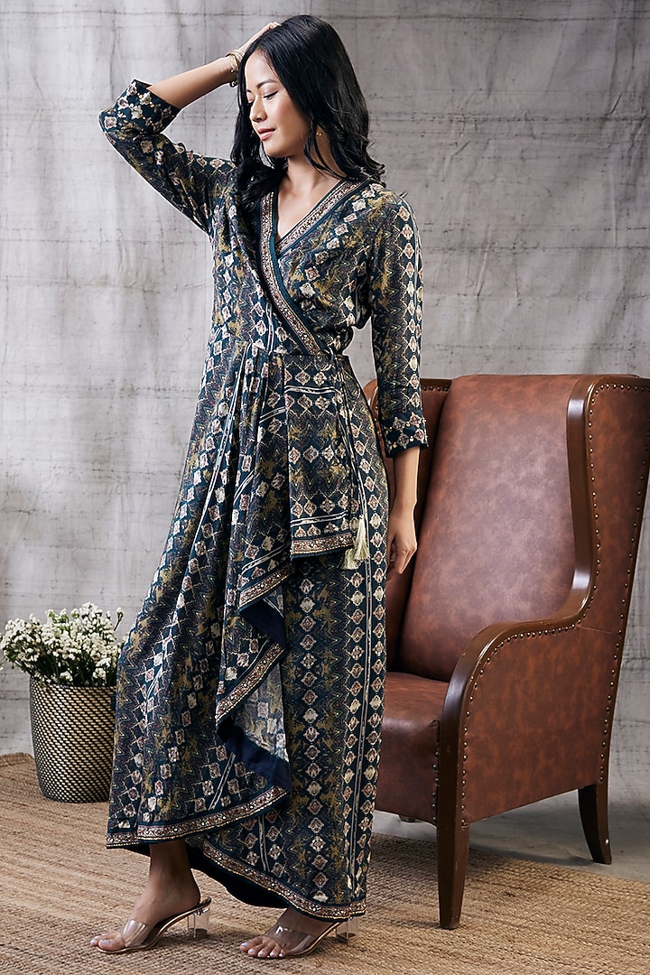 Black Cotton Silk Embroidered Draped Summer Dress by Soup by Sougat Paul at Pernia's Pop Up Shop