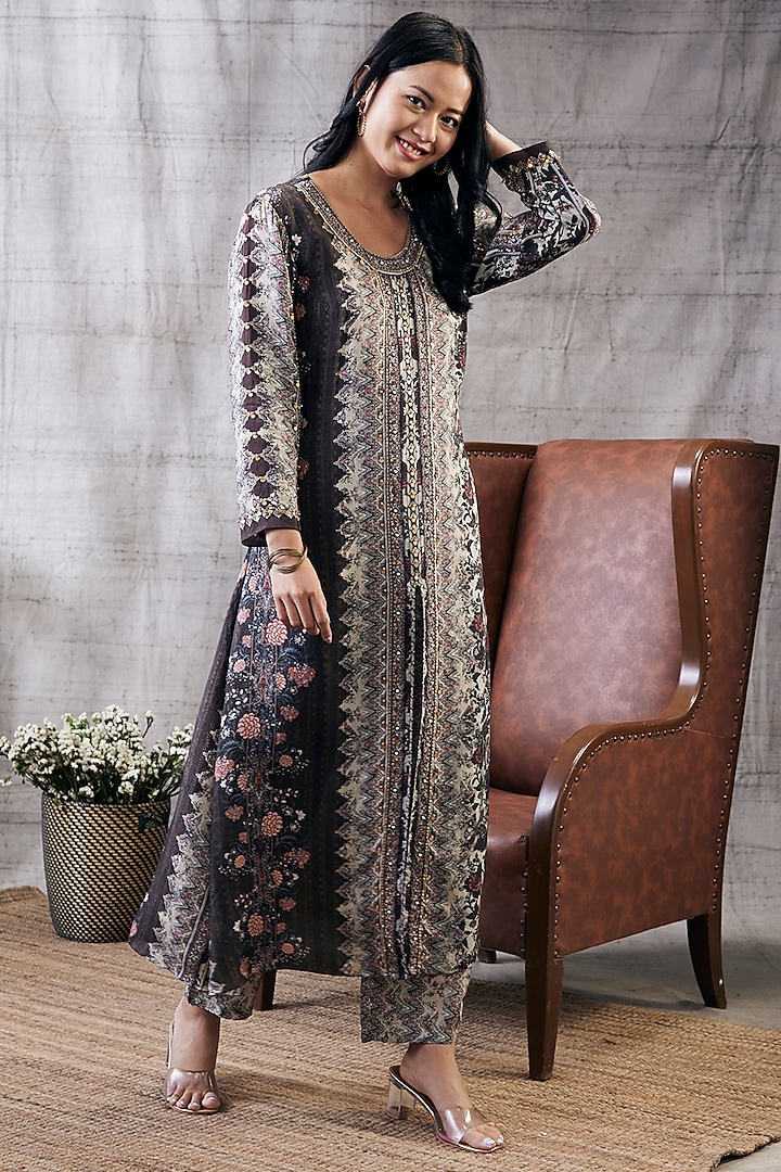 Brown Cotton Silk Embroidered Kurta Set by Soup by Sougat Paul at Pernia's Pop Up Shop