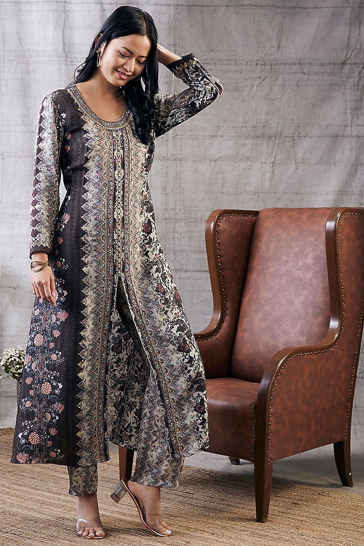 Brown Cotton Silk Embroidered Kurta Set by Soup by Sougat Paul at Pernia's Pop Up Shop