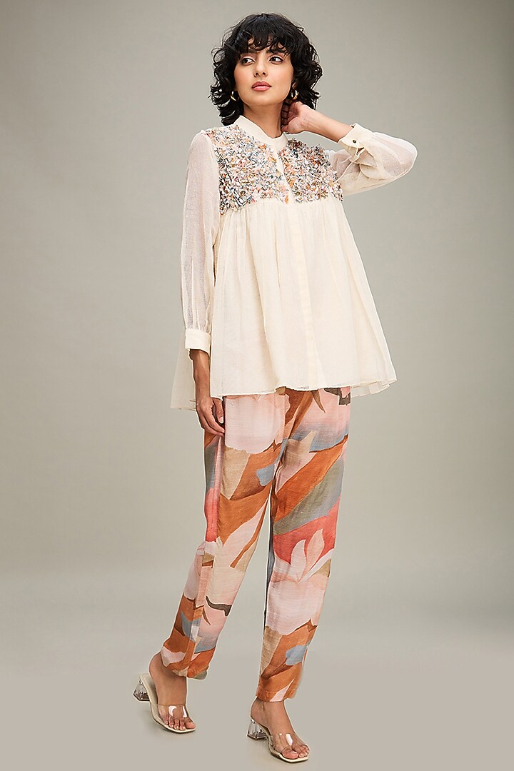 Off-White Muslin Slub Printed Co-Ord Set by Soup by Sougat Paul at Pernia's Pop Up Shop