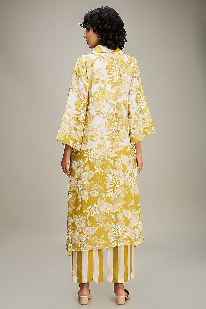 Yellow Linen Printed Jacket Set by Soup by Sougat Paul at Pernia's Pop Up Shop