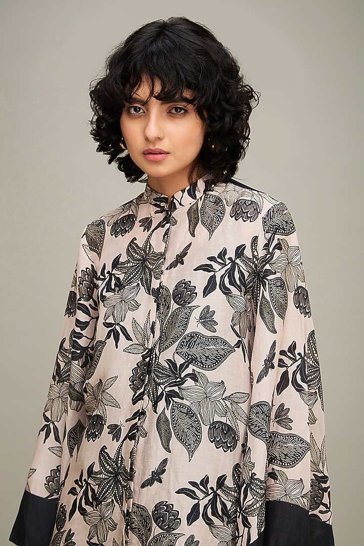White & Black Linen Printed Co-Ord Set by Soup by Sougat Paul at Pernia's Pop Up Shop