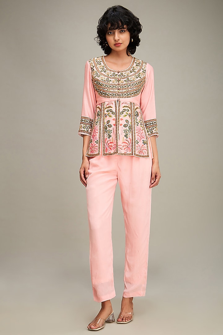 Pink Crepe Embroidered Co-Ord Set by Soup by Sougat Paul at Pernia's Pop Up Shop