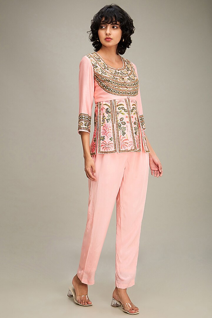 Pink Crepe Embroidered Co-Ord Set by Soup by Sougat Paul at Pernia's Pop Up Shop