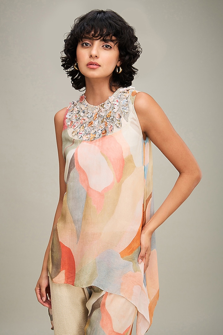 MultiColored Linen & Handloom Printed Co-Ord Set by Soup by Sougat Paul at Pernia's Pop Up Shop