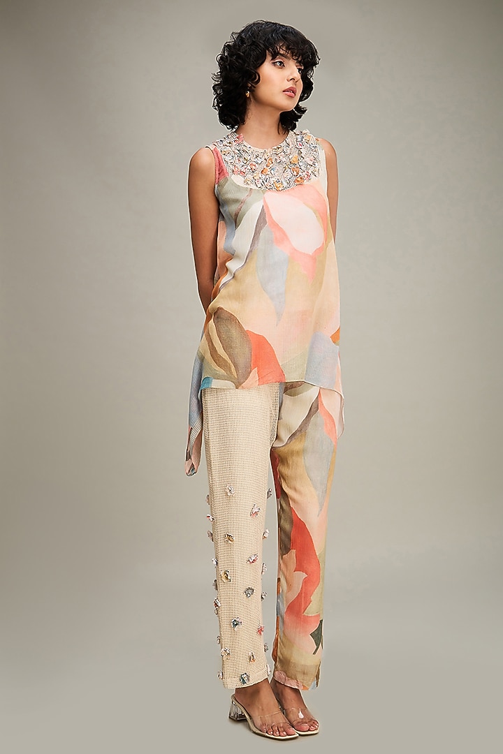 MultiColored Linen & Handloom Printed Co-Ord Set by Soup by Sougat Paul at Pernia's Pop Up Shop