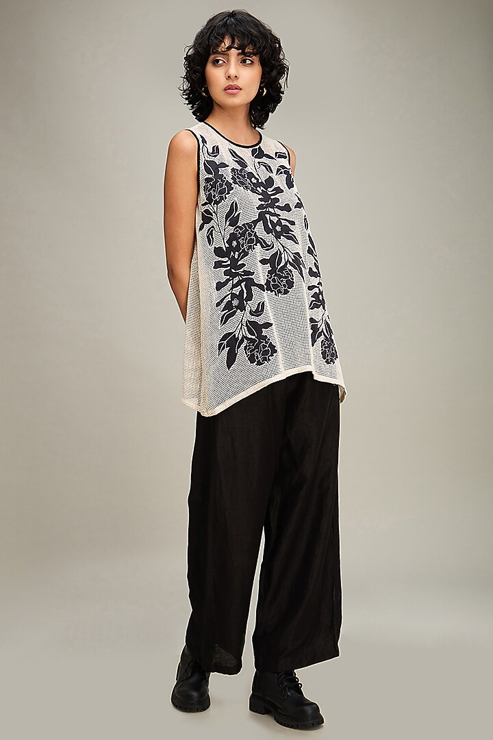 Black Chanderi Applique Embroidered Co-Ord Set by Soup by Sougat Paul at Pernia's Pop Up Shop