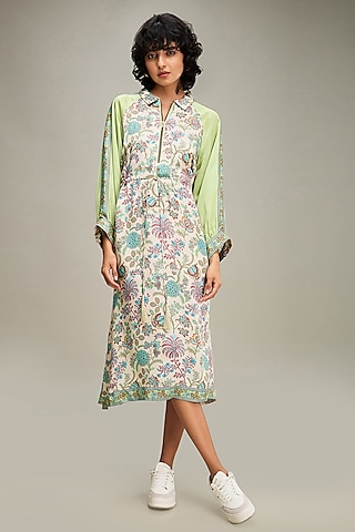 Multi-Colored Satin Embellished A-Line Flared Dress by Soup by Sougat Paul