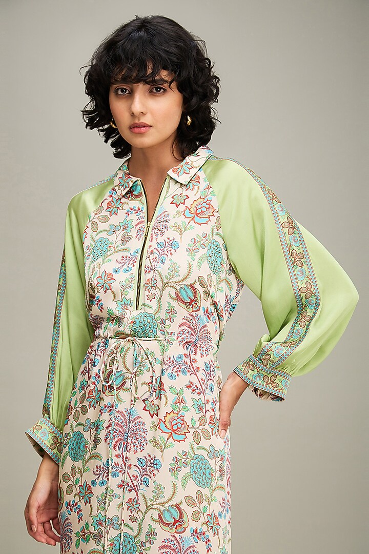 Multi-Colored Satin Embellished A-Line Flared Summer Dress by Soup by Sougat Paul at Pernia's Pop Up Shop