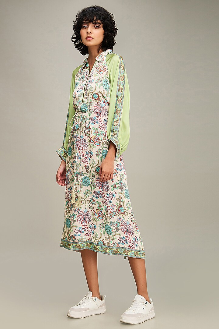 Multi-Colored Satin Embellished A-Line Flared Summer Dress by Soup by Sougat Paul at Pernia's Pop Up Shop