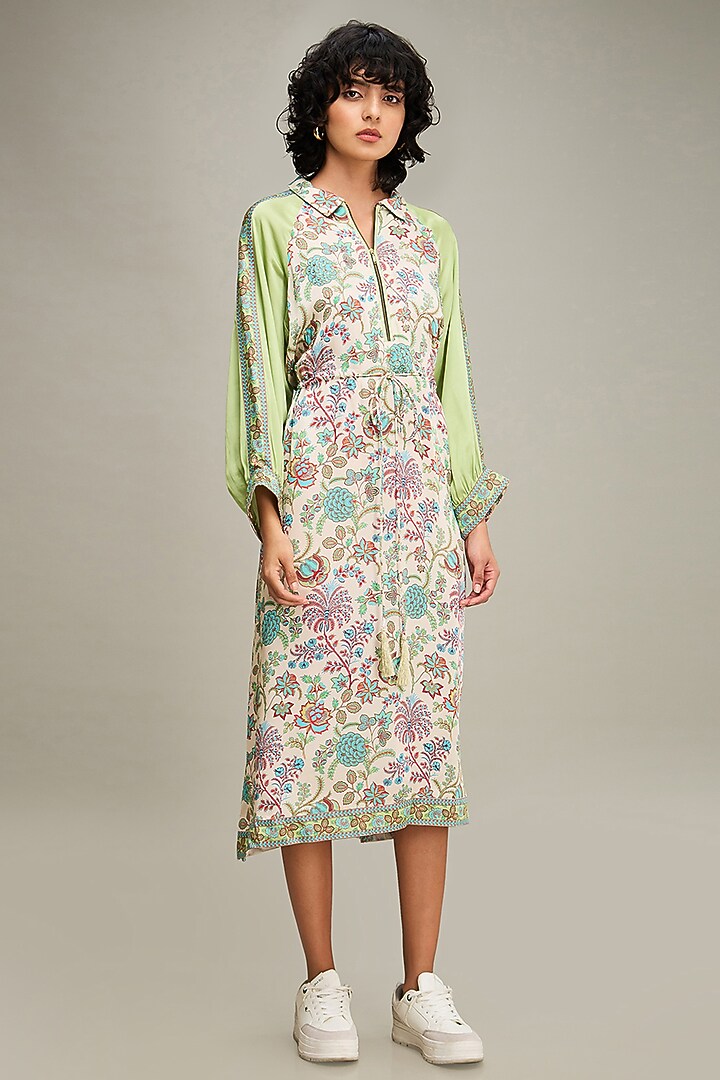Multi-Colored Satin Embellished A-Line Flared Summer Dress by Soup by Sougat Paul at Pernia's Pop Up Shop