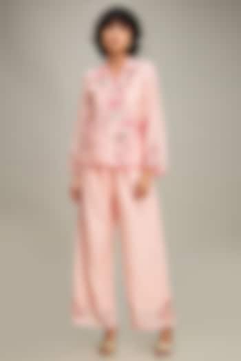 Pink Linen Applique Embroidered Co-Ord Set by Soup by Sougat Paul at Pernia's Pop Up Shop